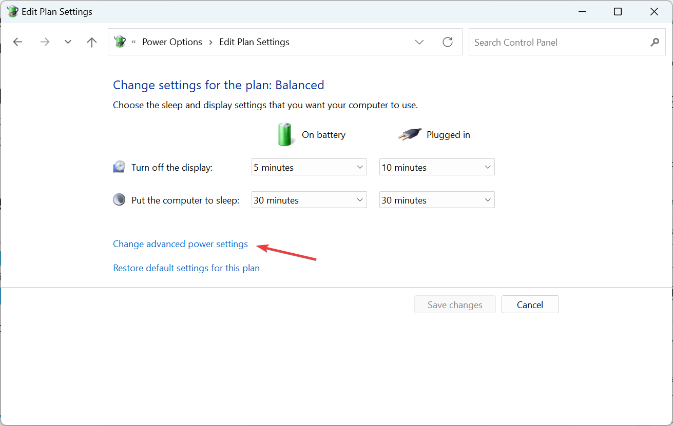 cambiar la configuración avanzada de energía 