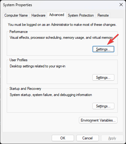 SystemPropertiesAdvancedhard errores por segundo
