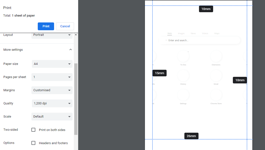 Opciones de impresión de Chrome mi impresora corta la parte inferior de la página
