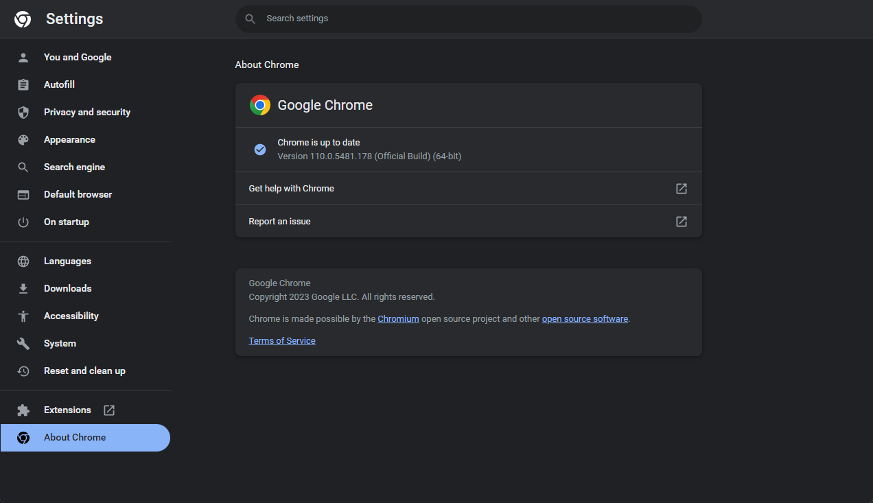 Configuración de Chrome actualizado