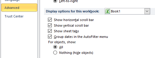 Mostrar la opción de barra de desplazamiento vertical El archivo de Excel no se desplazará hacia abajo