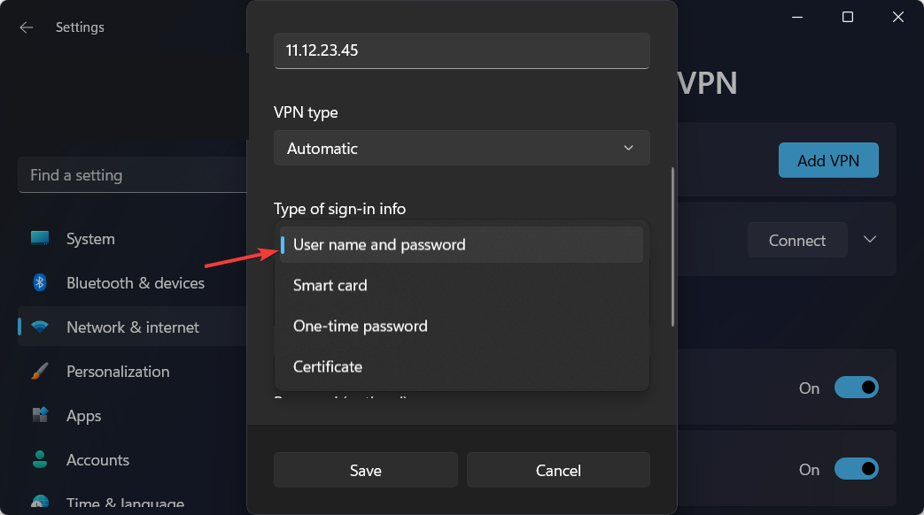 eșec de validare a certificatului de conectare de tip vpn