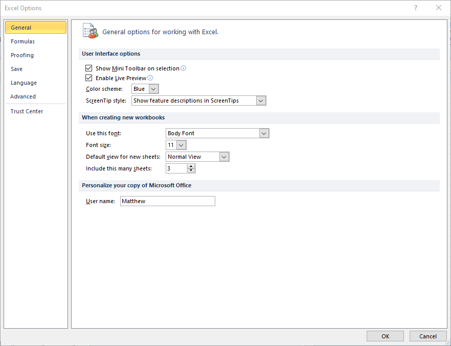 El formato de archivo de Excel Opciones de Excel no coincide con la extensión