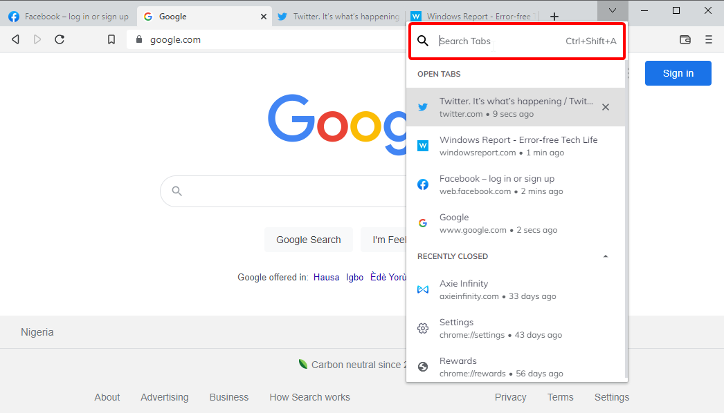 search tab feature opera vs brave
