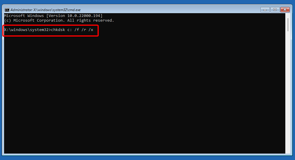 Excepción de comando chkdsk en archivo no válido Windows 11