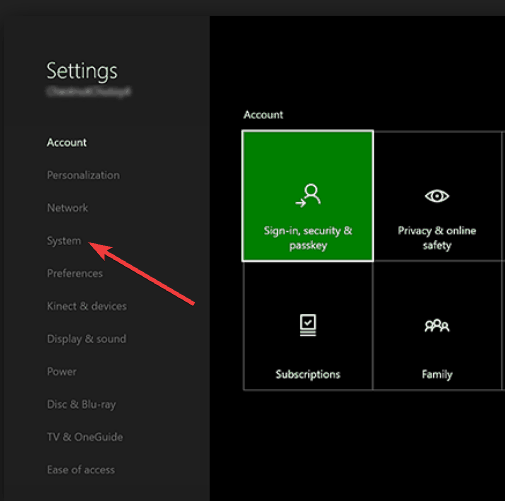 xbox one system settings