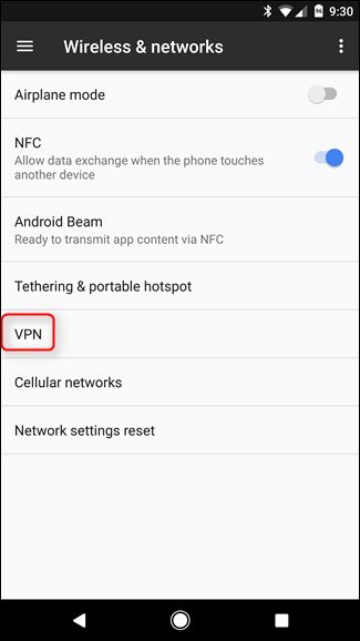 Toque la opción VPN