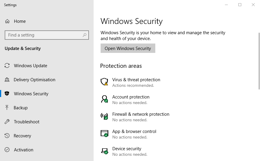 Seguridad de Windows Configuración de Windows 10 Get-MpComputerStatus