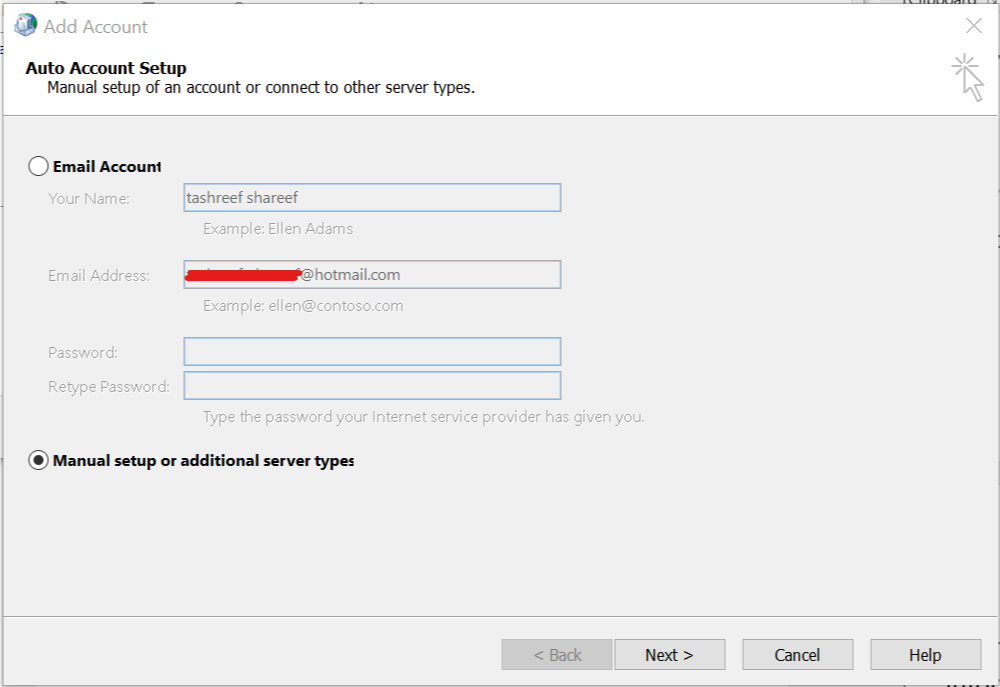 Asistente de configuración automática de cuenta de Outlook Outlook no pudo guardar la configuración de su cuenta