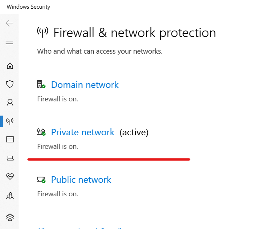 Firewall de Windows y protección de red activa