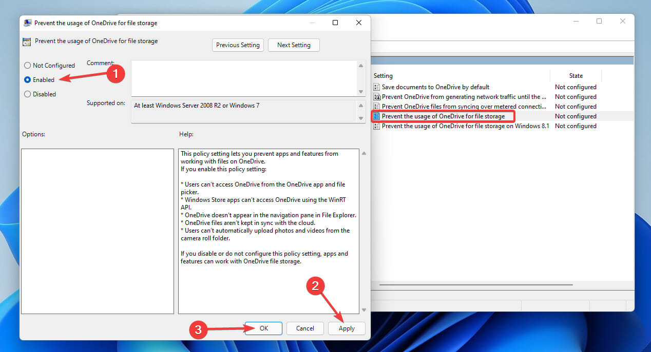 Preveniți utilizarea OneDrive pentru stocarea fișierelor pentru a remedia eroarea pfn în Windows 11