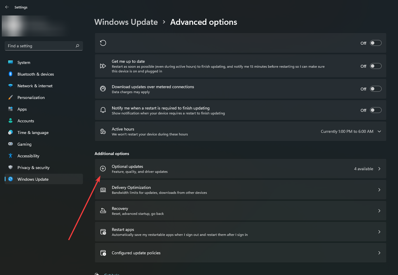 sección de actualizaciones opcionales de las actualizaciones de Windows