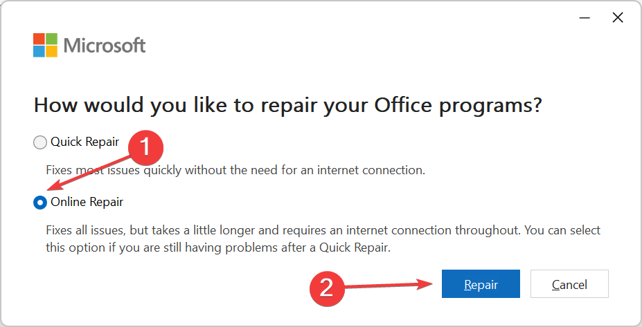 reparación en línea para reparar Microsoft Excel está esperando que otra aplicación complete una acción OLE
