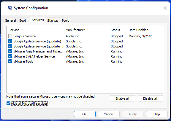Ocultar todas las opciones de valor de los servicios de Microsoft error de inicio de sesión van 152