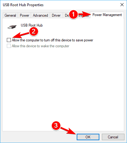 disable allow the computer to turn off this device to save power