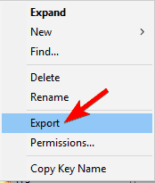 export registry The set of folders cannot be opened
