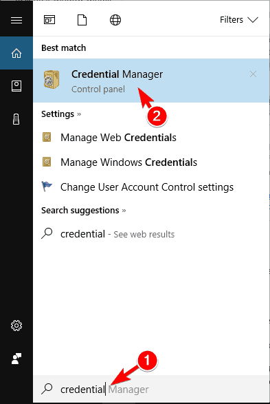 credential manager search results The set of folders cannot be opened