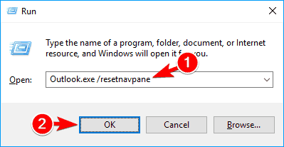 outlook.exe /resetnavpane run window The set of folders cannot be opened