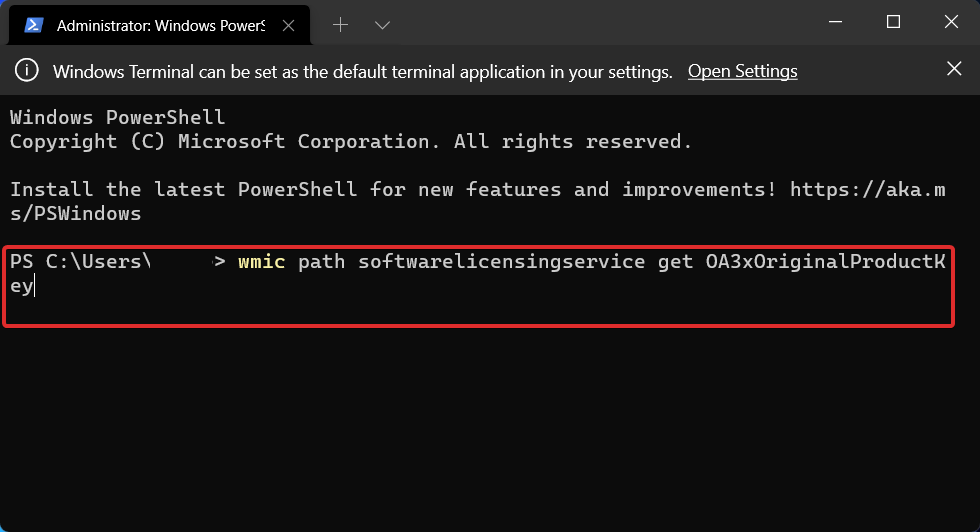 Error de activación de Windows 11 terminal-path 0xc004f213