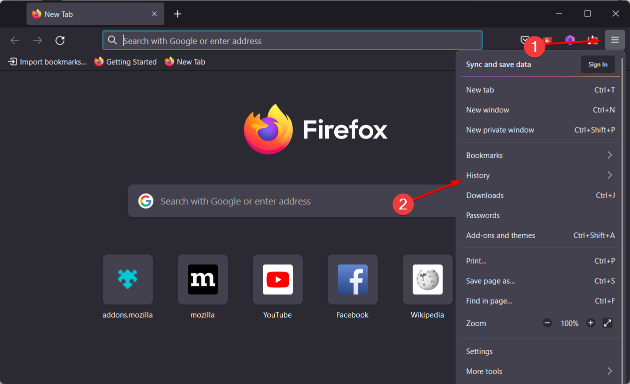 Error de contracción del historial de Firefox 4000