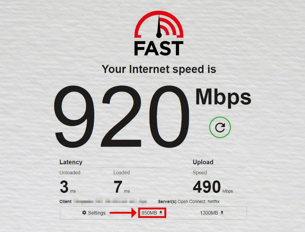 Fast.com muestra los resultados de las pruebas de velocidad de Internet