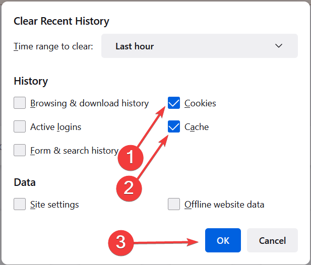 select cache and cookies