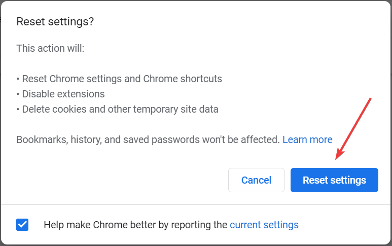 Restablece la configuración para corregir que Chrome no se apague correctamente