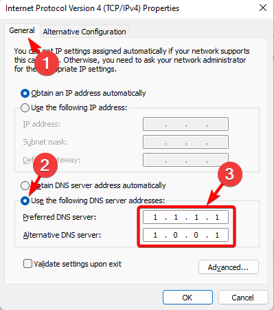 agregar DNS preferido y alternativo
