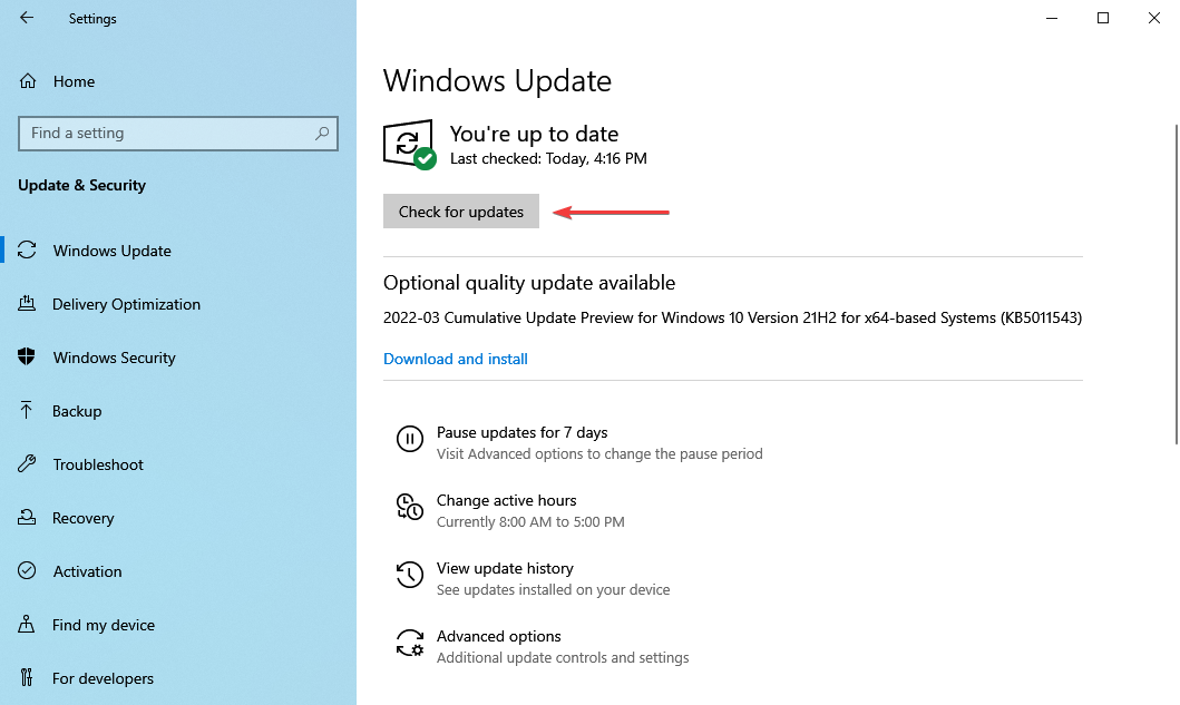Busque actualizaciones para corregir el error de instalación de Windows 11: 0x800f0989