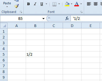 Una fracción ingresada en Excel evita que Excel convierta números en datos