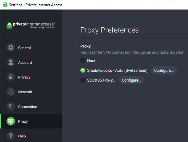 configurar los ajustes del proxy en el acceso privado a Internet