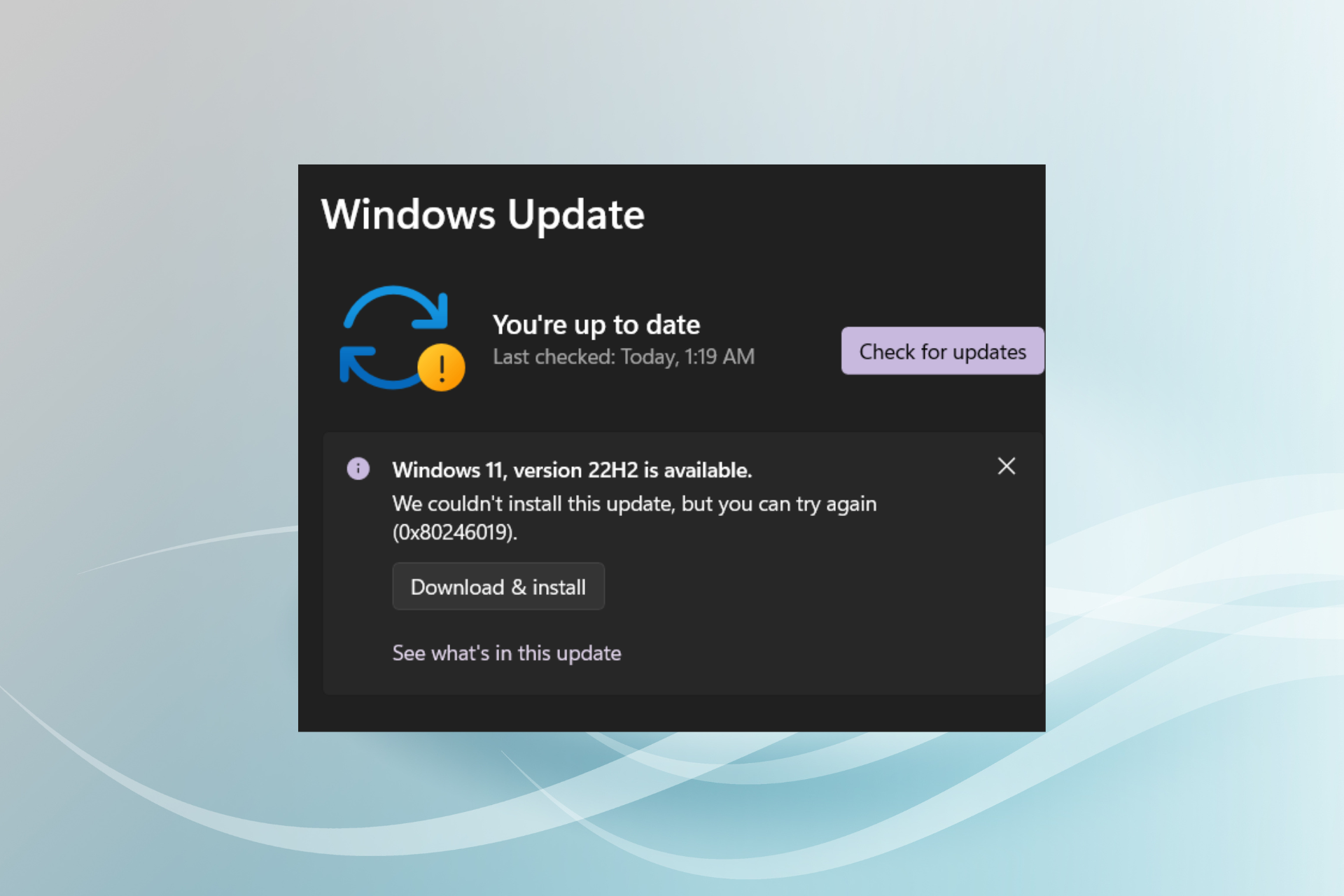 corregir el error de actualización de Windows 0x80246019