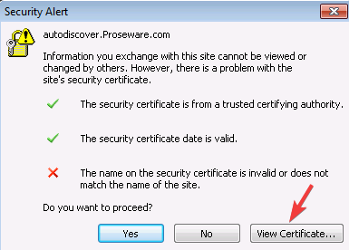 Ver el certificado en el Certificado de seguridad de Outlook
