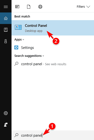 control panel search results The set of folders cannot be opened 