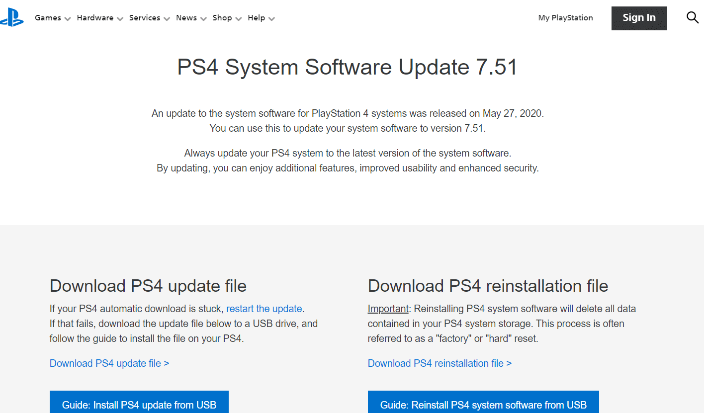 Error al actualizar la página de actualización del software del sistema PS4 [system software]
