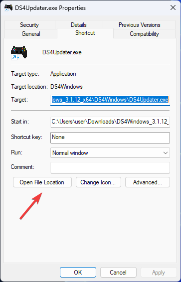 Abra la ubicación del archivo - desinstale DS4Windows