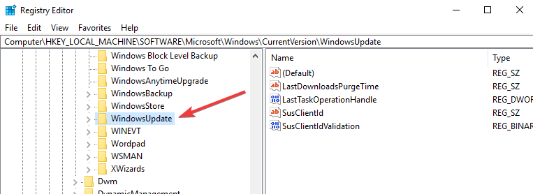 Editor de registro de actualización de Windows