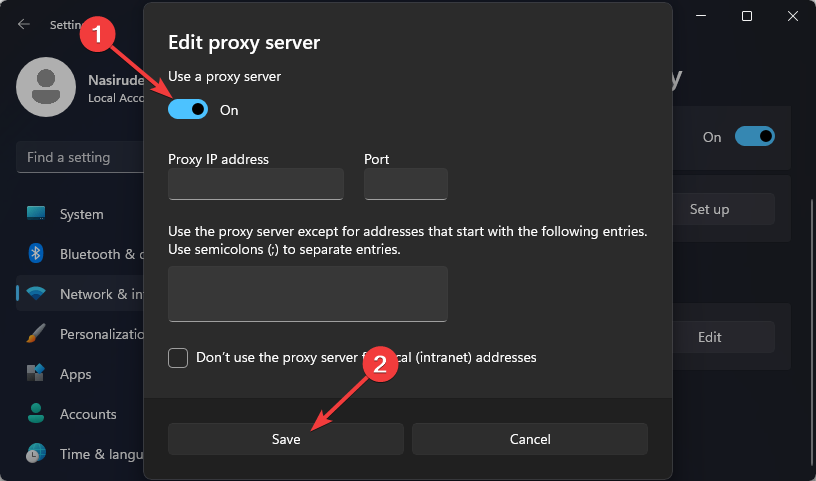 Deshabilitar el servidor proxy