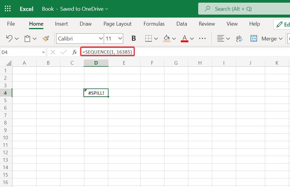 SECUENCIA Error de volcado de Excel