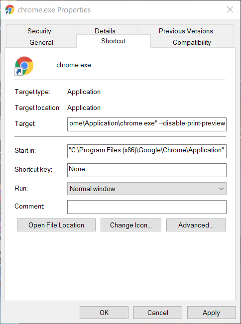 --disable-print-preview alternar el cuadro de diálogo de impresión del sistema de Chrome