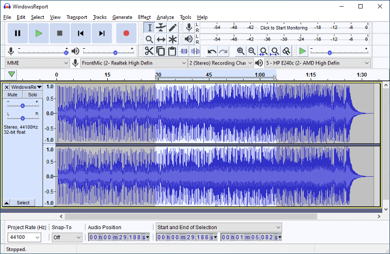 The interface of Audacity